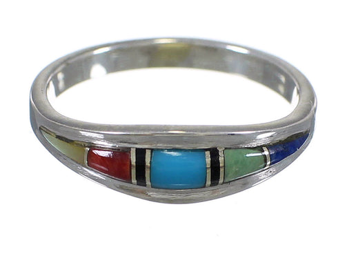 Multicolor Inlay Southwest Silver Ring Size 6-1/4 QX75697